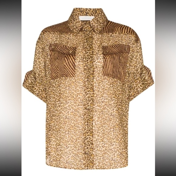 ZIMMERMANN Empire Leopard Print Button-Up Cuffed Shirt Zimmermann Sz 0 - Picture 7 of 10